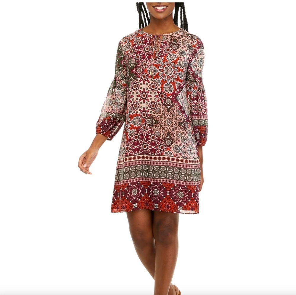 Vince Camuto Printed Chiffon Float Dress with‎ Balloon sleeves Womens 6